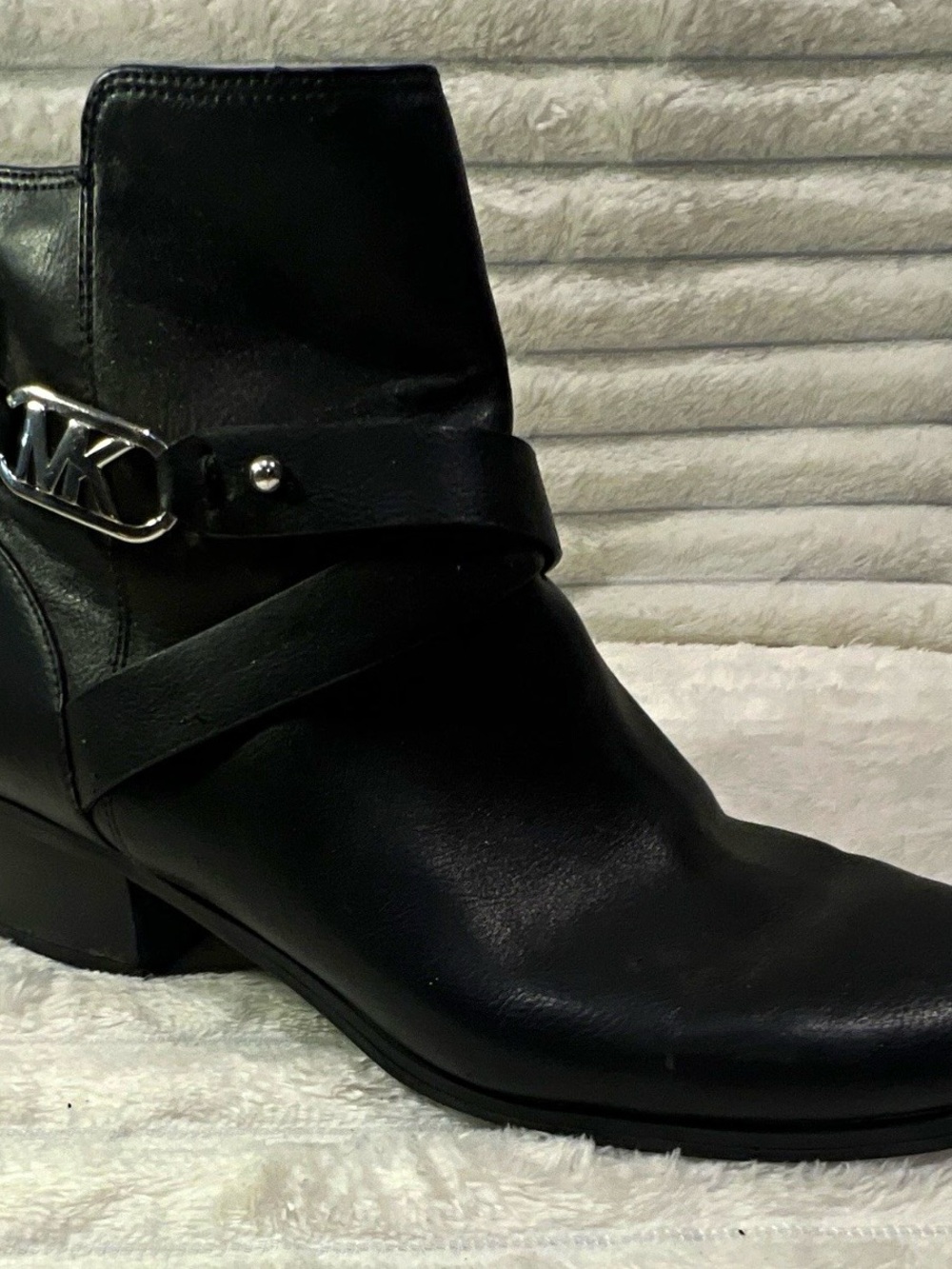 Michael Kors Black Leather Women's Ankle Boot with Buckle Detail